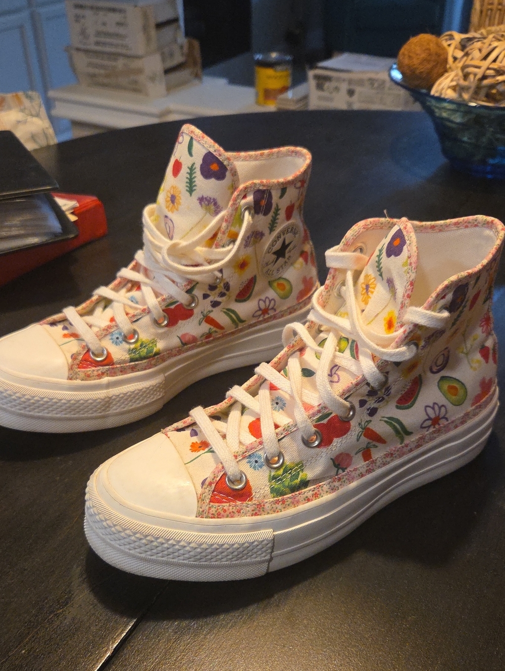 Converse Chuck Taylor White High-Top Sneakers with Floral & Fruit Print